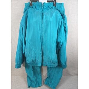 Swell Quilted Silk Track Jogging Suit L Shoulder Pads Turquoise Vintage 80s 90s